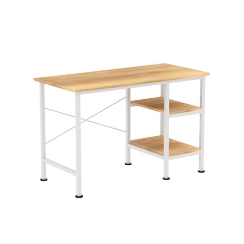 VDD Schreibtisch Computertisch - mit Ablagefächern - weißes Metall braunes Holz - 110 cm breit