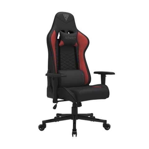 SENSE7 Gaming Stoff Spellcaster Bürostuhl Zocker Gamer Ergonomischer Stuhl Armlehne Einteiliger Stahlrahmen Einstellbarer Neigungswinkel Schwarz-Rot, 43-52 x 69,5 x 57, 5902659841544