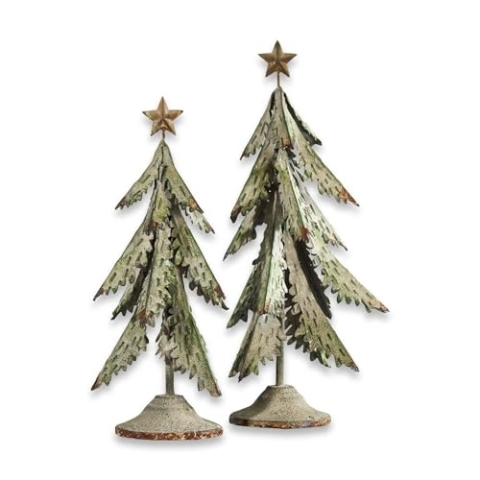 Loberon Deko-Baum 2er Set Cour, Dekotanne, nostalgischer Charakter, Festdekoration, Weihnachtsdekoration, Weihnachten, Zinn, antikgrün