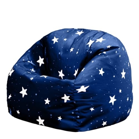 Icon Sterne Sitzsack Kinder, Dunkelblau, Gewebter-Stoff, Sitzsack mit Füllung, Bequemer Kinder Sessel, Kuschelsessel, Lese Sessel, Schlafzimmer, Kinderzimmer, Spielzimmer