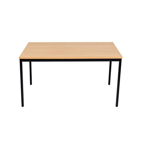 furni24 Schreibtisch-Stahl 140x70x75cm, Buche, TÜV/GS-Einfache Montage, Arbeitstisch, Bürotisch, Küchentisch, Esstisch, Druckertisch Büro-Möbel Arbeitszimmer Computertisch Gaming-Tisch Mehrzwecktisch