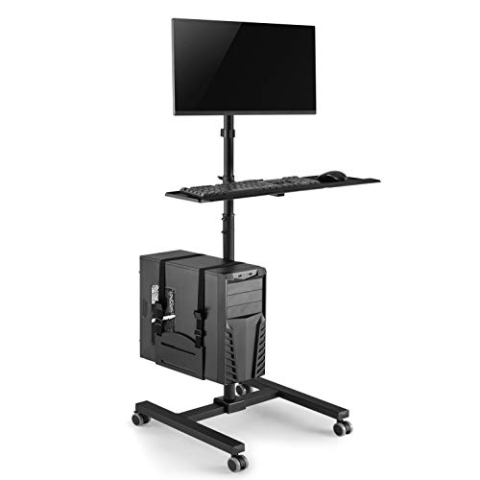 Maclean MC-793 Standfuß Rollwagen Trolley für Monitor, Tastatur und Computer | Höhenverstellbar | 17"-32" bis 20kg VESA 75x75, 100x100 | Stabile Metallkonstruktion mit Rollen (Schwarz)