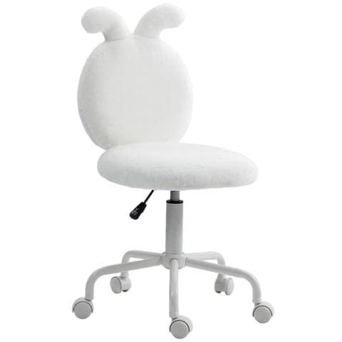 HOMCOM Bürostuhl Schreibtischstuhl mit Hasenohren, Höhenverstellbar Kosmetikstuhl mit Samtoptik, Drehstuhl ohne Armlehne Schminkstuhl für Schlafzimmer, Weiß