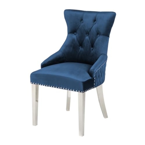 Riess Ambiente Eleganter Stuhl Castle Deluxe Royalblau Samt mit Löwenkopf im Barock Design Esszimmerstuhl Stühle Chesterfield Look