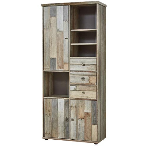 Stella Trading Bonanza Vintage Wohnzimmerschrank in Driftwood Optik - Retro Schrank mit viel Stauraum für Ihr Wohnzimmer - 83 x 188 x 39 cm (B/H/T)