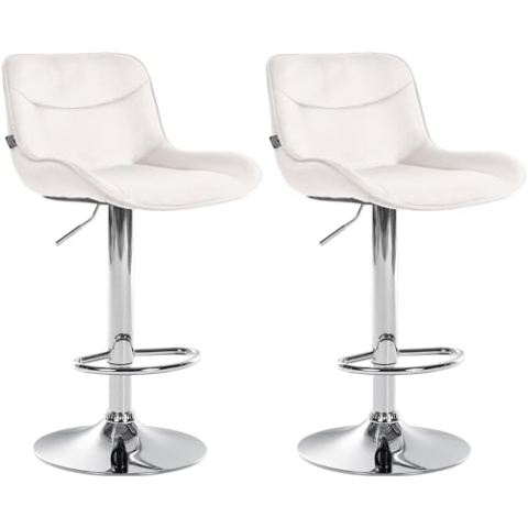 CLP 2er Set Barhocker Vonore Samt I Höhenverstellbar mit Lehne, 360 Grad drehbar I Mit Fußstütze und Metallgestell, Farbe:Creme, Gestell Farbe:Chrom