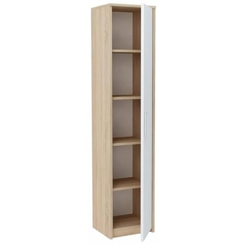 MATKAM Hochregal BODO R40Z mit Türen B40 x H182 x T35 cm, 4 Bretter und 5 Fächer, Tür mit Links- oder Rechtsanschlag, ideal für Büro, Diele Wohnzimmer, Jugend, Kinderzimmer (Sonoma Eiche – weiß)