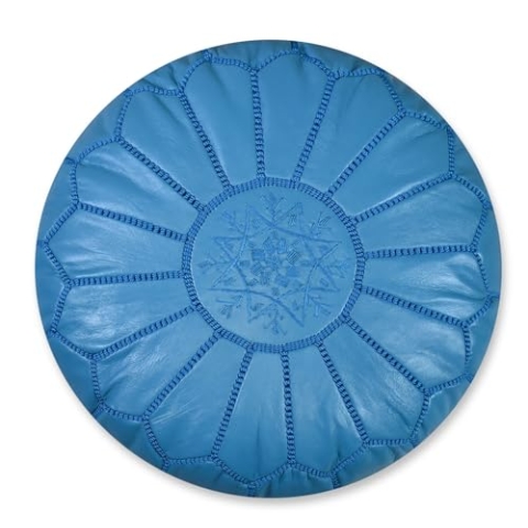 Poufs&Pillows Premium Echt Leder Pouf - Handgefertigt - gefüllt geliefert - Ottoman Sitzsack Fußhocker (Türkis)
