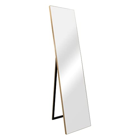 [en.casa] Standspiegel Barletta 150x35 cm Ganzkörperspiegel rechteckig Ankleidespiegel kippbar neigbar Gold