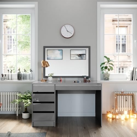 Vicco Schminktisch Sherry, Kosmetiktisch, Grau Hochglanz, 120 cm ohne Spiegel