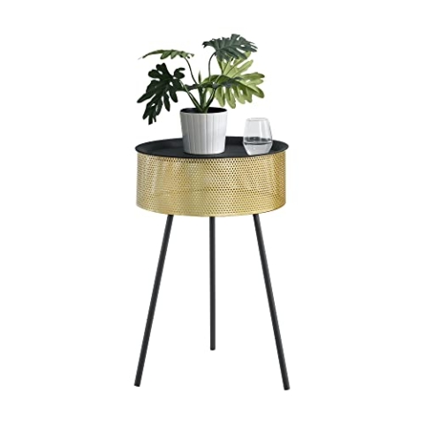 [en.casa] Beistelltisch Gällivare 65 x 40 cm Korbtisch mit Stauraum Sofatisch Nebentisch abnehmbare Tischplatte max. 15 kg Metall Gold