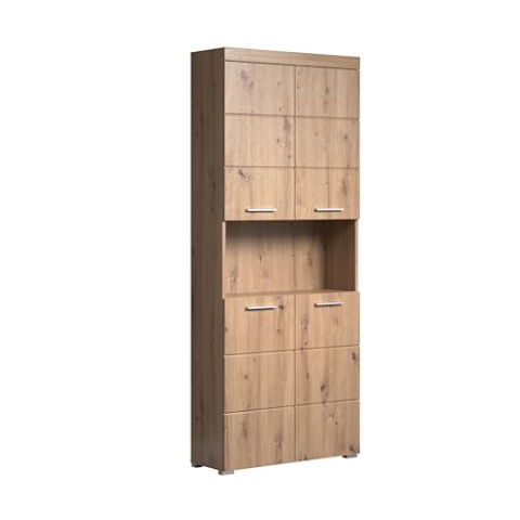trendteam smart living - Amanda - Hochschrank - Eiche - Badezimmerschrank breit mit 4 höhenverstellbaren Einlegeböden - (BxHxT) 73 x 190 x 31 cm - 8 Fächer und eine große Ablage - Kratzfest