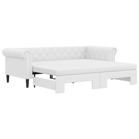 vidaXL Tagesbett, Ausziehbar Schlafsofa mit Matratzen, Bettsofa Gästebett für Schlafzimmer Wohnzimmer, Sofa Bett Ausziehbett, Weiß 90x200 cm Kunstleder
