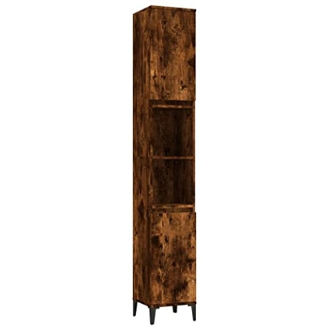 vidaXL Badschrank, Schrank für Badezimmer, Badezimmerschrank mit viel Stauraum, Hochschrank Badezimmer Schrank Metallfüße, Räuchereiche Holzwerkstoff