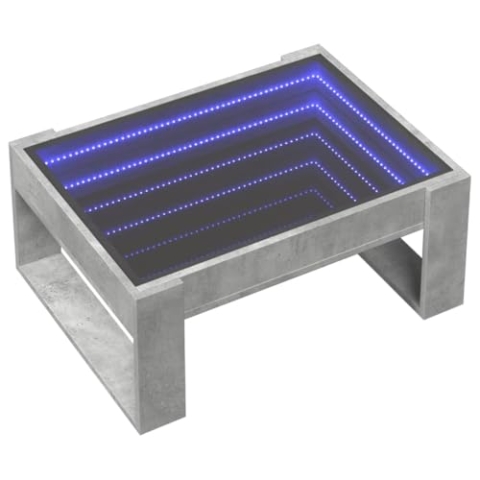 vidaXL Couchtisch, Beistelltisch mit Infinity-LED, Sofatisch Kaffeetisch für Wohnzimmer, Teetisch Wohnzimmertisch, Betongrau Holzwerkstoff Glas