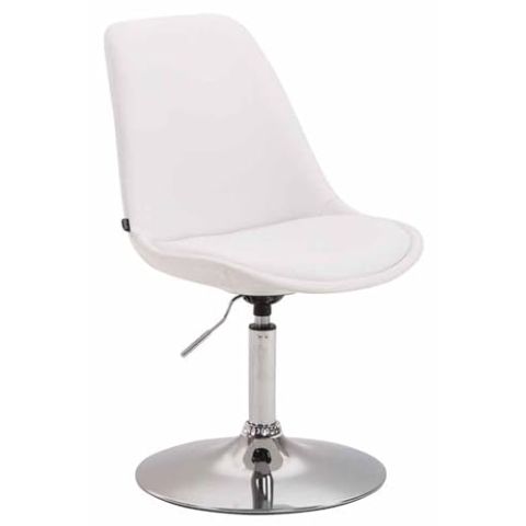 CLP Esszimmerstuhl Maverick Kunstleder I höhenverstellbarer Lehnstuhl I Drehstuhl mit Trompetenfuß I Sitzhöhe von ca. 43-48 cm, Farbe:weiß, Gestell Farbe:Chrom