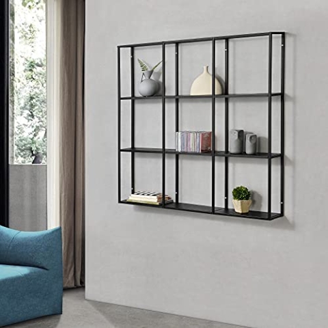 [en.casa] Wandregal Jelsa Schweberegal Wandboard Eisen Industriedesign 100x18x110cm Metallregal mit 9 Ablageflächen Schwarz