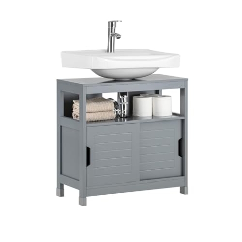 SoBuy Waschbeckenunterschrank Badezimmerschrank - Badschrank mit Fußpolster, Unterschrank Waschbecken - Kommode für Badezimmer, Badmöbel, Stahlgrau, 60x61x30 cm, FRG128-SG