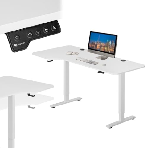 Juskys Höhenverstellbarer Schreibtisch 160x75cm - Elektrisch stufenlos verstellbar Bürotisch Sitz- & Stehtisch Speicherplatz Memory-Funktion - Weiß
