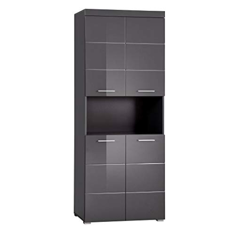 trendteam smart living - Amanda - Hochschrank - Grau Hochglanz - Badregal breit mit 4 höhenverstellbaren Einlegeböden - (BxHxT) 73 x 190 x 31 cm - Badmöbel mit 8 Fächern und Einer großen Ablage