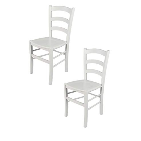 t m c s Tommychairs - 2er Set Stühle Venezia für Küche und Esszimmer, Robuste Struktur aus lackiertem Buchenholz im Farbton Weiss (deckend) und Sitzfläche aus Holz