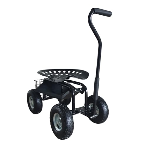 AXI AG22 fahrbarer Rollsitz für den Garten in Schwarz | Gartenwagen/Gartensitz aus Metall bis 150 kg belastbar | Rollwagen für Gartenarbeit mit Ablage