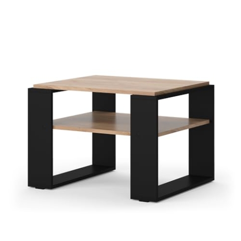 Vicco Couchtisch Helm, Goldkraft Eiche/Schwarz, 65.6 x 55,8 cm mit Ablage