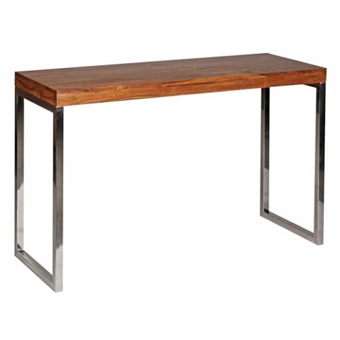 Wohnling Konsolentisch Guna Massivholz Sheesham Konsole mit Metallbeinen Schreibtisch 120 x 45 cm Landhaus-Stil Sideboard Modern Massiv Echt-Holz Natur Anrichte PC-Tisch Sekretär Tisch Flur
