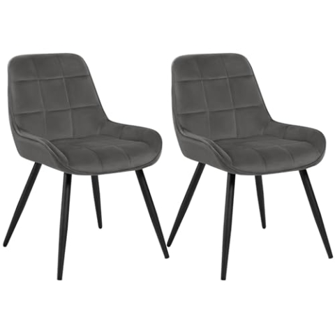 WOLTU Esszimmerstühle 2er Set, Polsterstuhl Samt, Küchenstuhl gepolstert, Akzentstuhl für Wohnzimmer Schlafzimmer Küche, ergonomischer Stuhl mit Rückenlehne, Dunkelgrau, BH331dgr-2