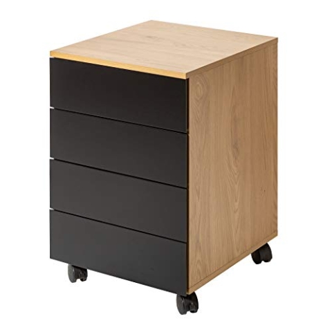 Riess Ambiente Moderner Rollcontainer Studio 40cm Eichenoptik schwarz 4 Schubladen Büroschrank Bürocontainer