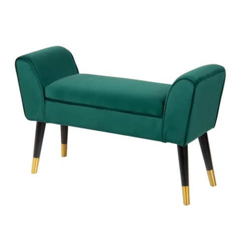 Riess Ambiente Elegante Sitzbank Scarlett 90cm smaragdgrün Samt mit Armlehnen Bank Flurbank Polsterbank