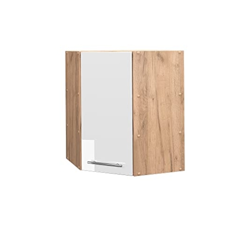 Vicco Eckhängeschrank Fame-Line, Küchen-Eckschrank, Weiß Hochglanz/Goldkraft Eiche, 57 cm