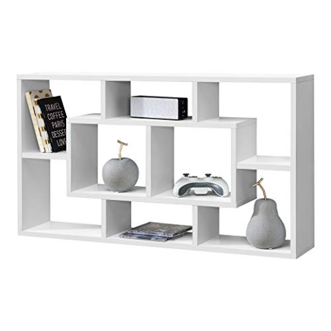 [en.casa] Wandregal Saputit 85x16x48cm Regal mit 8 Ablageflächen Bücherregal Hängeregal Büroregal Retro Matt Weiß