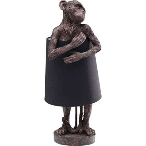 Kare Design Tischleuchte Animal Monkey, Braun, Stahl Stange, Leinenschirm, Tischlampe für Wohnzimmer, Esszimmer, Schlafzimmer, Büro, Leuchtmittel nicht inklusive, 56x23x23 cm (H/B/T)