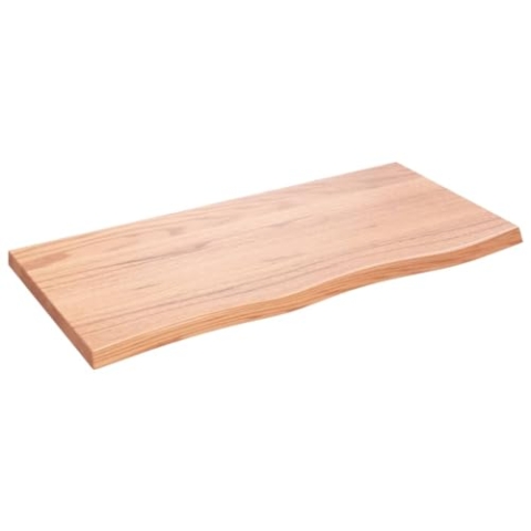vidaXL Waschtischplatte, Tischplatte für Badezimmer, Massivholzplatte mit Naturkante, Holzplatte Arbeitsplatte Bad Waschtischkonsole Platte, Hellbraun Massivholz Behandelt