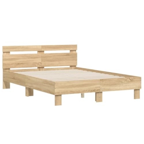 vidaXL Bettgestell, Bettrahmen mit Lattenrost, Bett Gästebett mit Kopfteil, Doppelbett Schlafzimmerbett Schlafzimmermöbel, Sonoma-Eiche 120x200cm