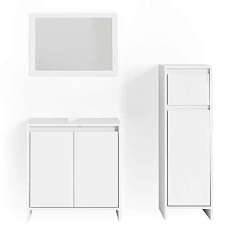 Vicco Badmöbel-Set Emma, Badezimmerschrank-Set, Weiß, 3 Teile, mit Midischrank