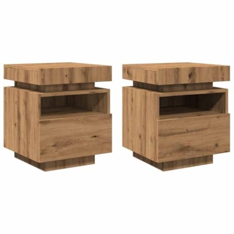 vidaXL Nachttische mit LED-Leuchten 2 STK. Artisan-Eiche 40x39x48,5 cm, Nachttischschrank, Nachtkonsole, Schlafzimmermöbel, Nachtschrank, Nachtkommode