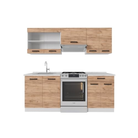 Vicco Küche R-Line, Küchenblock, Goldkraft Eiche/Weiß, 200 cm ohne Arbeitsplatte