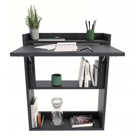 MATKAM Schreibtisch, H85 x B70 x T20 cm, Multifunktionales Wandregal aus hochwertigem Laminat, ideal für kleine Räume (Schwarz)