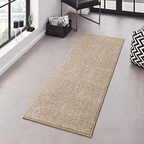 Hanse Home Pure Teppich – Wohnzimmerteppich dichter Kurzflor Robust Schlafzimmerteppich einfarbig Modern für Esszimmer, Wohnzimmer, Kinderzimmer, Flur, Schlafzimmer, Küche – Taupe Creme, 80x300cm