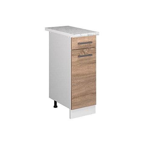 Vicco Küchenunterschrank R-Line, Schubladenschrank für die Küche, Sonoma/Weiß, 30 cm, AP Marmor