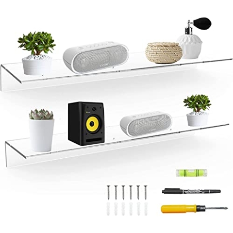 Sezanrpt 60cm klare schwimmende Regale für Wand, Acryl langes Wandregal, Wand montierte Regale für Pflanzen, Lautsprecher, Radio, Funko Pop, Plüschtier, Bücher, Toilettenartikel, 2er-Set (60cm)