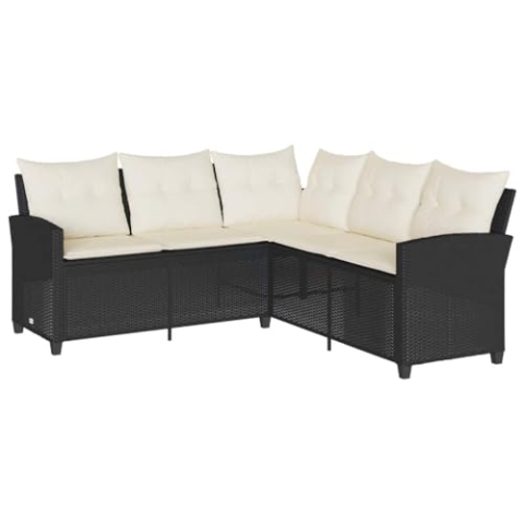 vidaXL L-förmiges Couchsofa mit Kissen Schwarzes Polyrattan, Sofa, Gartensofa, Gartensitzgelegenheiten, Couch, Outdoor-Sofa