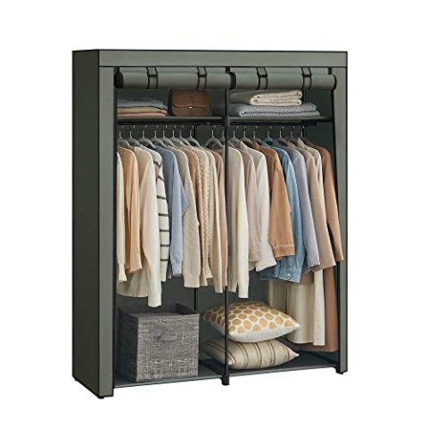 SONGMICS RYG002C02 RYG002C02 Tragbarer Stoffschrank mit Stangen zum Aufhängen, faltbar, für Schlafzimmer, Büro, 140 x 43 x 174 cm, Salbeigrün
