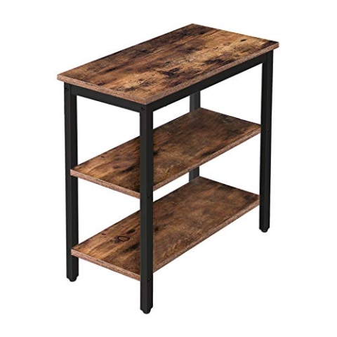 HOOBRO Beistelltisch, Nachttisch mit 3 Ablage, Sofatisch Industriestil, Nachtschrank, Schlafzimmer, Wohnzimmer, Küche, Einfach zu montieren, Metallrahmen, Dunkelbraun EBF14BZ01