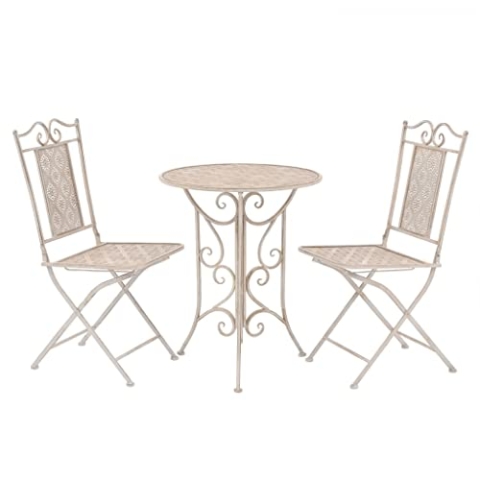 vidaXL Bistroset 3-TLG. Balkonset Balkonmöbel Gartenmöbel Gartenset Sitzgruppe Sitzgarnitur Gartengarnitur Tisch 2 Stühle Stahl Weiß