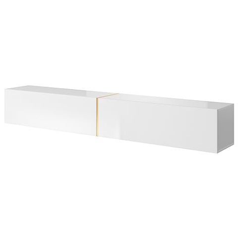 Selsey TV Schrank Board Sideboard Fernsehtisch Fernsehschrank 200 cm Hängend Weiß Gold Bisira