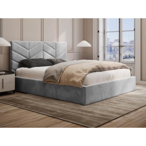 Vente-unique-Bett mit Bettkasten - 160 x 200 cm - Strukturstoff - Grau - JUSTANI