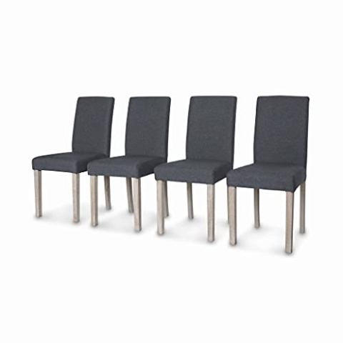 4er Set Stühle mit Stoffbezug Dunkelgrau, Holzbeine mit Ceruse Finish
